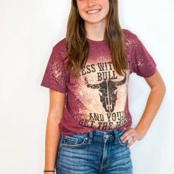 Purple Door Boutique Mess With The Bull Burgundy Tee