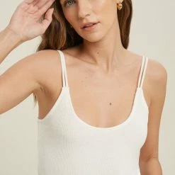 Purple Door Boutique Ivory Ribbed Cami Bodysuit