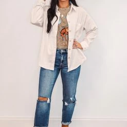 Purple Door Boutique Ladies' Ivory Corduroy Button Up Top