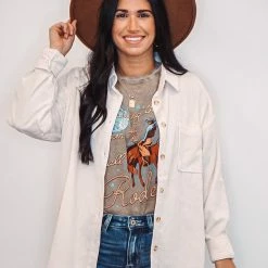 Purple Door Boutique Ladies' Ivory Corduroy Button Up Top