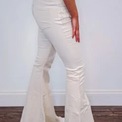 Purple Door Boutique Rhinestone Fringe Ivory Flared Jeans Ladies'