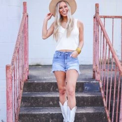 Purple Door Boutique New Arrivals Off White Basic Knit Tank