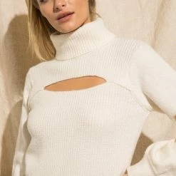 Purple Door Boutique Ivory Cut Out Ribbed Sweater