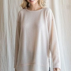 Purple Door Boutique Waffle Knit Life Ivory Top New Arrivals
