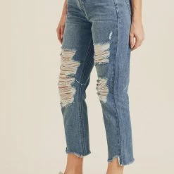 Ladies' Just Black Denim Destroyed Straight Jeans