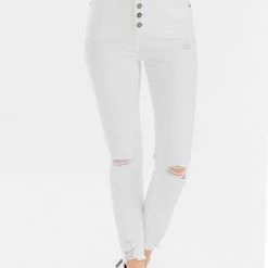 Kan Can Jeans Kan Can Super High Rise White Distressed Skinny Jeans Summer SALE