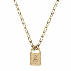 Canvas Jewelry Canvas Kinsley Padlock Initial Necklace Worn Gold