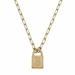 Canvas Jewelry Canvas Kinsley Padlock Initial Necklace Worn Gold