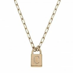 Canvas Jewelry Canvas Kinsley Padlock Initial Necklace Worn Gold