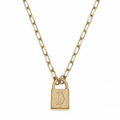 Canvas Jewelry Canvas Kinsley Padlock Initial Necklace Worn Gold