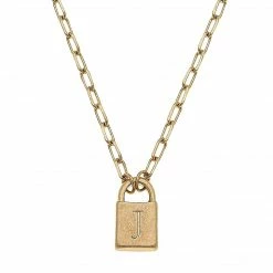 Canvas Jewelry Canvas Kinsley Padlock Initial Necklace Worn Gold