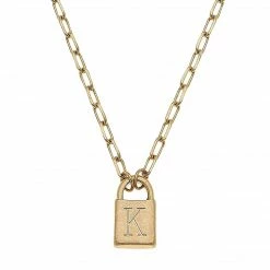Canvas Jewelry Canvas Kinsley Padlock Initial Necklace Worn Gold
