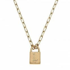 Canvas Jewelry Canvas Kinsley Padlock Initial Necklace Worn Gold