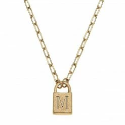 Canvas Jewelry Canvas Kinsley Padlock Initial Necklace Worn Gold