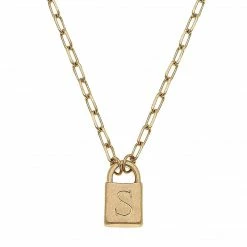 Canvas Jewelry Canvas Kinsley Padlock Initial Necklace Worn Gold