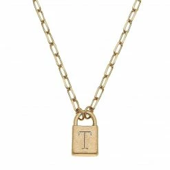 Canvas Jewelry Canvas Kinsley Padlock Initial Necklace Worn Gold