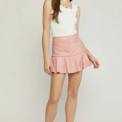Purple Door Boutique Dusty Rose Faux Leather Skort