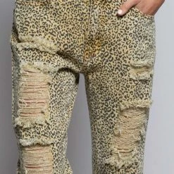Purple Door Boutique Edgy Mustard Leopard Distressed Boyfriend Jeans Ladies'