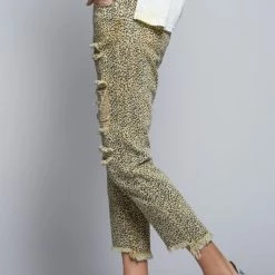 Purple Door Boutique Edgy Mustard Leopard Distressed Boyfriend Jeans Ladies'
