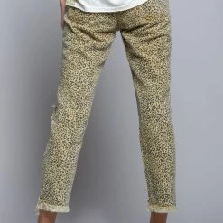 Purple Door Boutique Edgy Mustard Leopard Distressed Boyfriend Jeans Ladies'