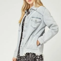 Purple Door Boutique Light Wash Distressed Denim Jacket New Arrivals
