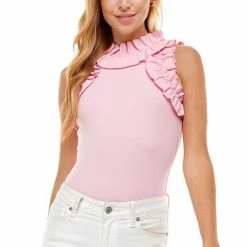 Purple Door Boutique Ruffled Details Light Pink Bodysuit