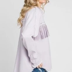 Purple Door Boutique Rhinestone Fringe Lilac Twill Jacket