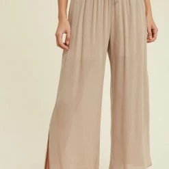 Purple Door Boutique Linen Like Taupe Pants