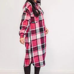 Purple Door Boutique Ladies' Chic Plaids Hot Pink Shacket