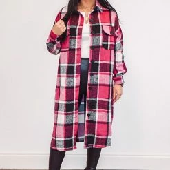 Purple Door Boutique Ladies' Chic Plaids Hot Pink Shacket