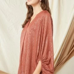 Purple Door Boutique Gold Metallic Speckled Marsala Top Ladies'