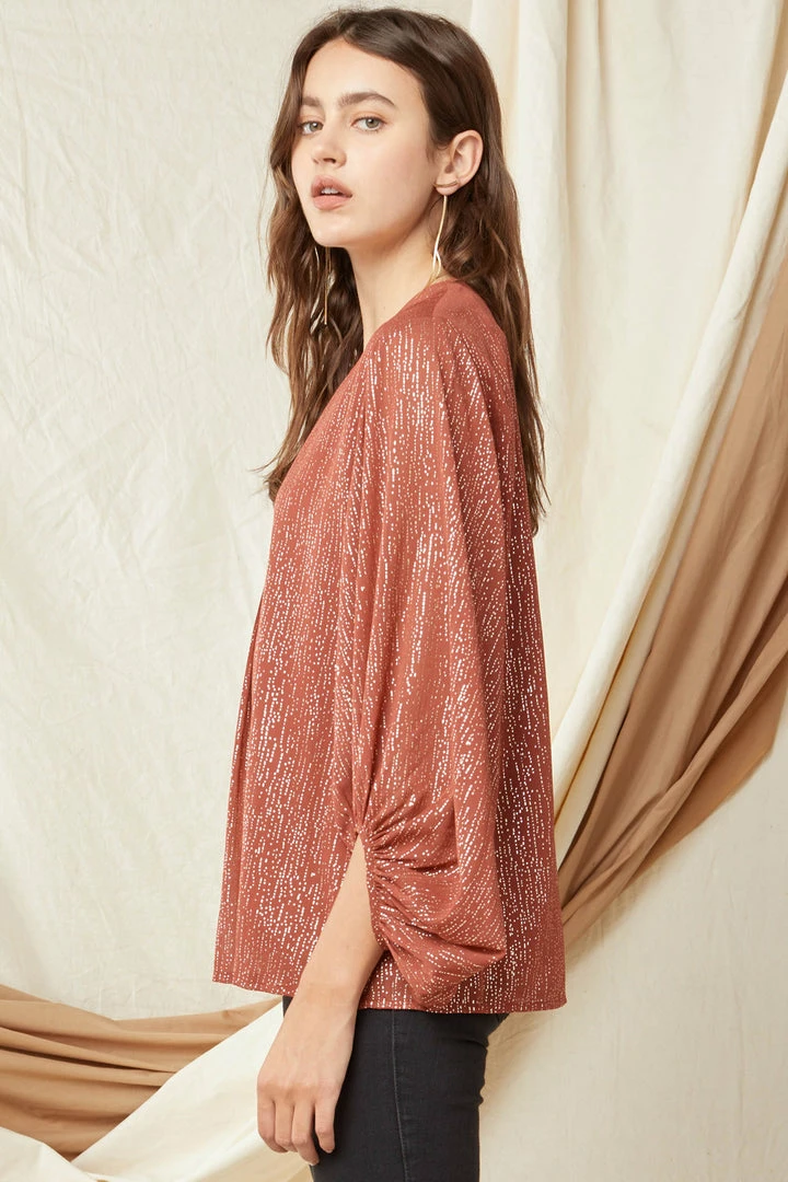 Purple Door Boutique Gold Metallic Speckled Marsala Top Ladies' 3 Purple Door Boutique Gold Metallic Speckled Marsala Top Ladies'