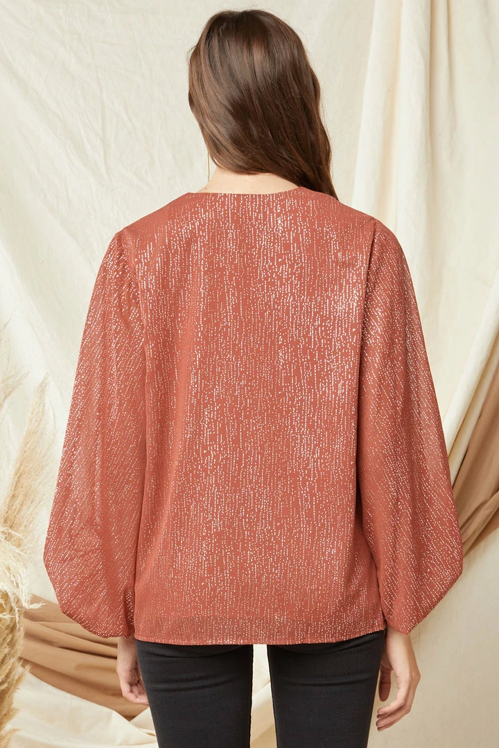 Purple Door Boutique Gold Metallic Speckled Marsala Top Ladies' 4 Purple Door Boutique Gold Metallic Speckled Marsala Top Ladies'
