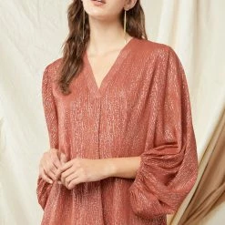 Purple Door Boutique Gold Metallic Speckled Marsala Top Ladies'