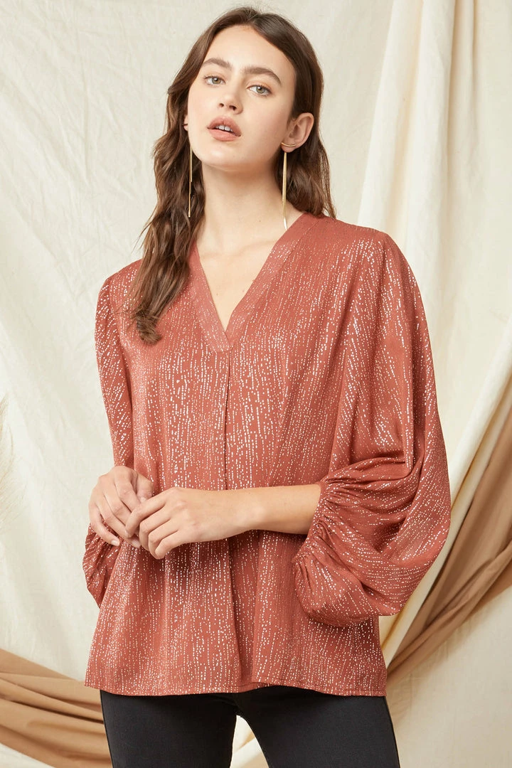 Purple Door Boutique Gold Metallic Speckled Marsala Top Ladies' 1 Purple Door Boutique Gold Metallic Speckled Marsala Top Ladies'