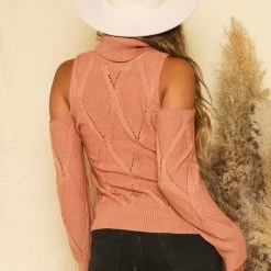 The Purple Door Boutique The Mauve Diamond Knit Cold Shoulder Sweater Ladies'