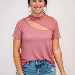 Purple Door Boutique The Ribbed Cut Out Rose Top Ladies'