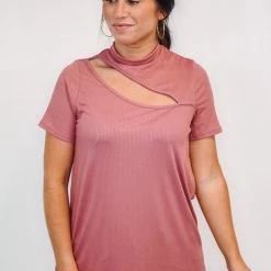 Purple Door Boutique The Ribbed Cut Out Rose Top Ladies'