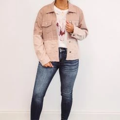 Purple Door Boutique Mauve Denim Colorblock Jacket