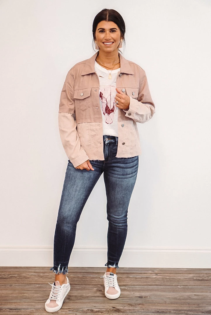 Purple Door Boutique Mauve Denim Colorblock Jacket 2 Purple Door Boutique Mauve Denim Colorblock Jacket