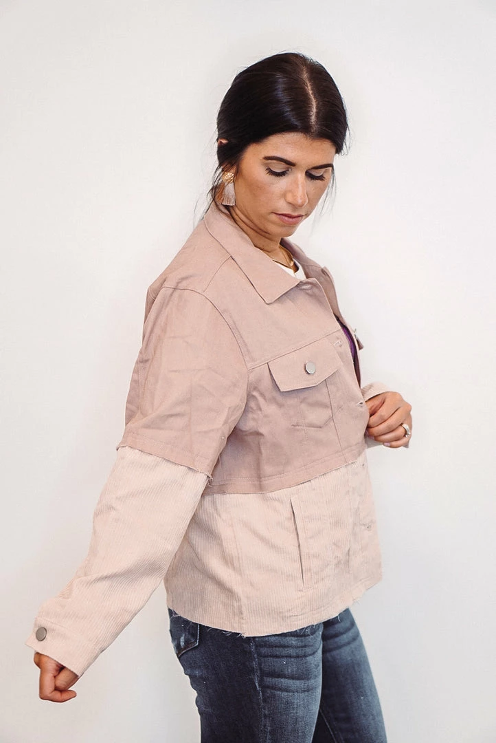 Purple Door Boutique Mauve Denim Colorblock Jacket 4 Purple Door Boutique Mauve Denim Colorblock Jacket