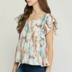 Purple Door Boutique Mauve Combo Watercolor Babydoll Top New Arrivals