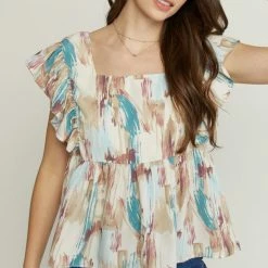 Purple Door Boutique Mauve Combo Watercolor Babydoll Top New Arrivals