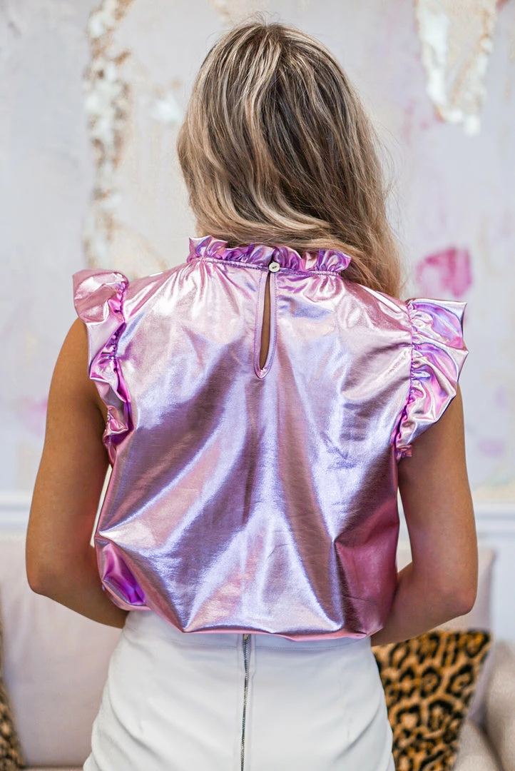 Purple Door Boutique Metallic Nights Pink Pleather Top 4 Purple Door Boutique Metallic Nights Pink Pleather Top