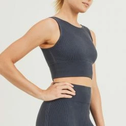 Mono B Athleisure Mono B Black Cut Out Back Seamless Hybrid Sports Bra