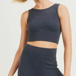 Mono B Athleisure Mono B Black Cut Out Back Seamless Hybrid Sports Bra