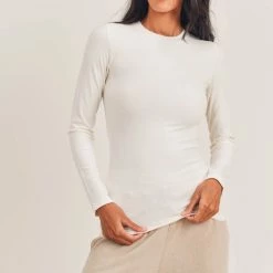 Mono B Athleisure New Arrivals Mono B Ivory Micro Ribbed Top