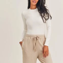 Mono B Athleisure New Arrivals Mono B Ivory Micro Ribbed Top