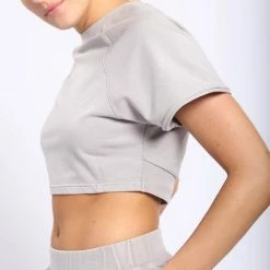 Mono B Athleisure New Arrivals Mono B Light Grey Cropped Tee