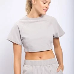 Mono B Athleisure New Arrivals Mono B Light Grey Cropped Tee